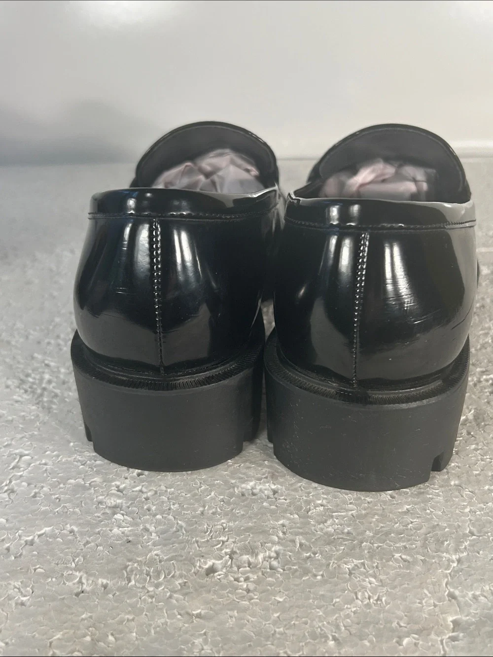 Nine West SZ 9 Maibel Black Glossy Lug Sole Loafer Career Academia Preppy Retro